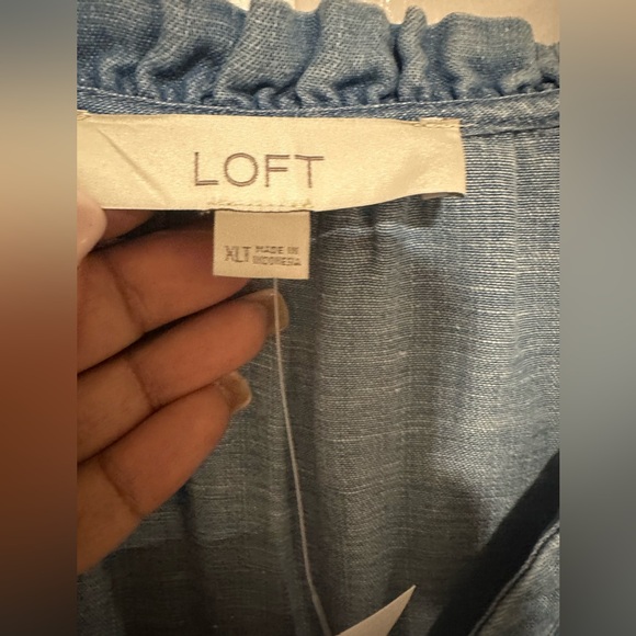 NWT Loft chambray tie neck ruffle sleeve dress - Picture 6 of 6